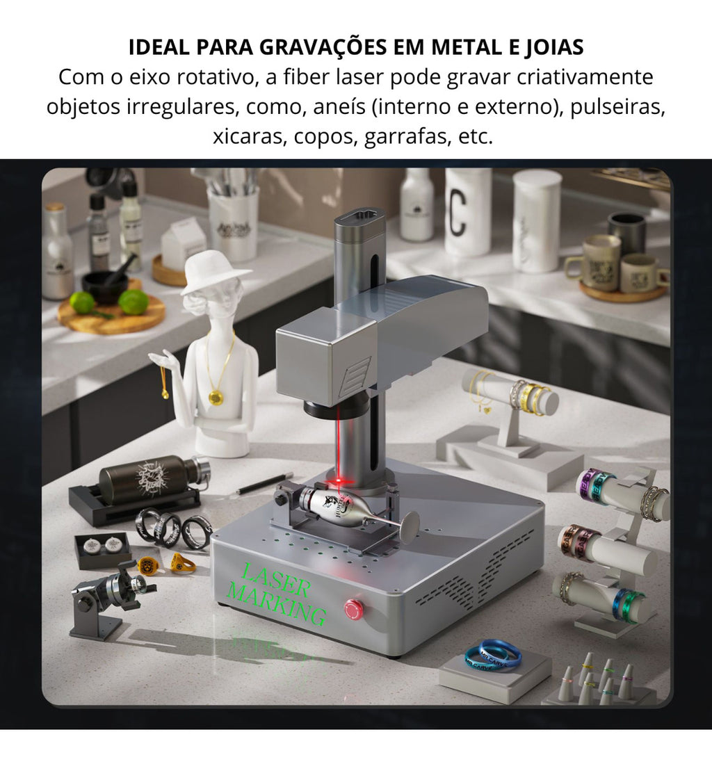 Gravadora Laser Fiber 20w Portátil Metais + Eixo Rotativo